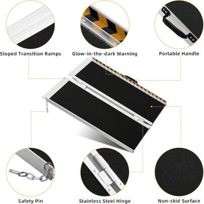 Rampa portátil para silla de ruedas de 4 pies, capacidad de 600 libras, rampas de aluminio antideslizantes para escalones en casa, rampa de umbral plegable sin costuras, rampa para silla de ruedas con