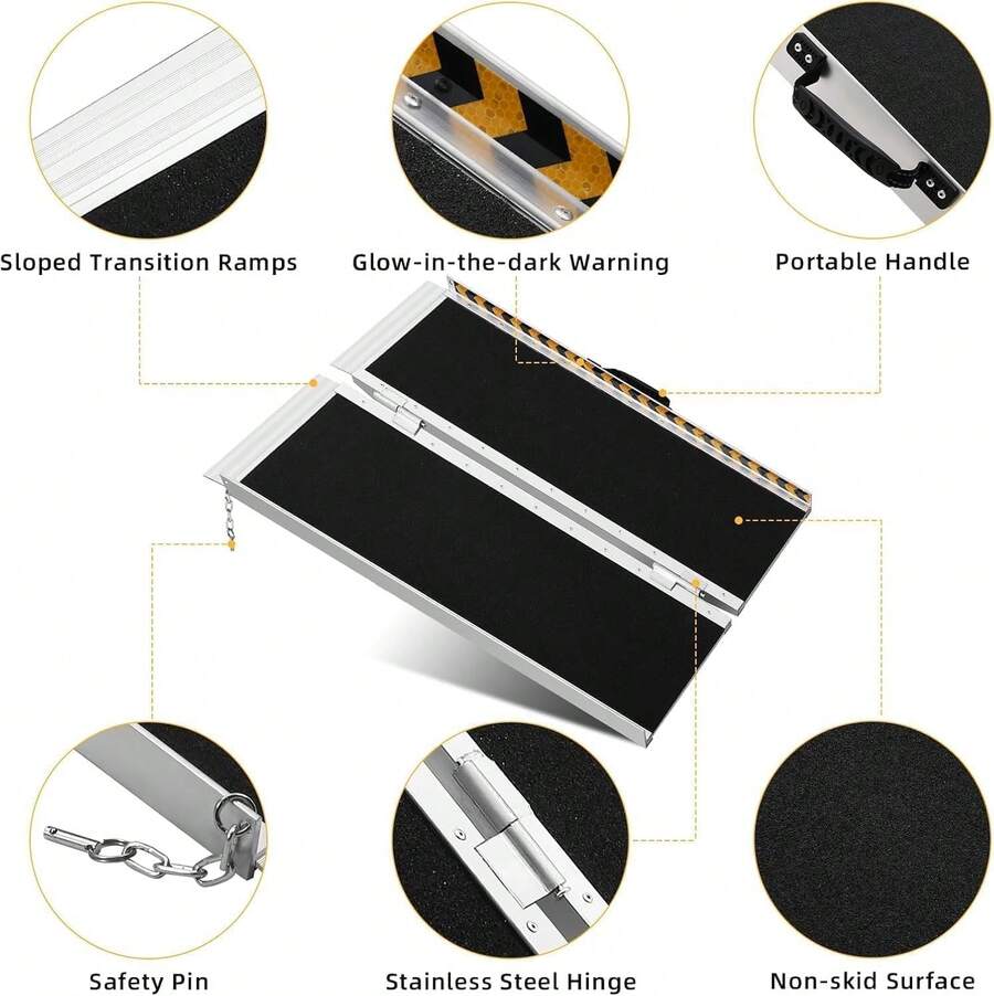 Rampa portátil para silla de ruedas de 4 pies, capacidad de 600 libras, rampas de aluminio antideslizantes para escalones en casa, rampa de umbral plegable sin costuras, rampa para silla de ruedas con - Multicolor - Ver 1