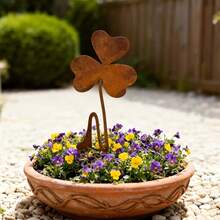 1/2pcs Rustic Metal Clover Garden Stakes, Outdoor Plant Decor For Ground Installation, Yard Garden Planter Decoration - Four-leaf Clover - View 7