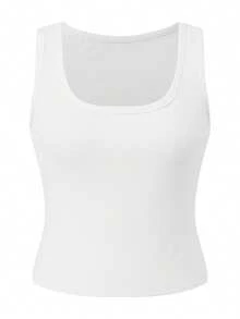 Camisetas de tirantes acanaladas para mujer, ajuste ceñido, unicolor, cuello de pico, camisetas cortas sin mangas para verano y salir - Blanco - Ver 6