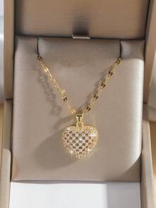 1pc Hollow Heart Pendant Necklace, Sparkling Heart Pendant, Sweet & Cute Style, Suitable For Couples Date/Casual Wear, Unique Candy-Hearted Element, Brightening - Heart Necklace - View 8