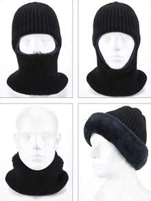 1pc Men's Winter Knitted Windproof Warm Ski Mask With Holes, Fleece Face Mask Unisex Essential Neck Warmer & Hat Set - Multicolor - View 5