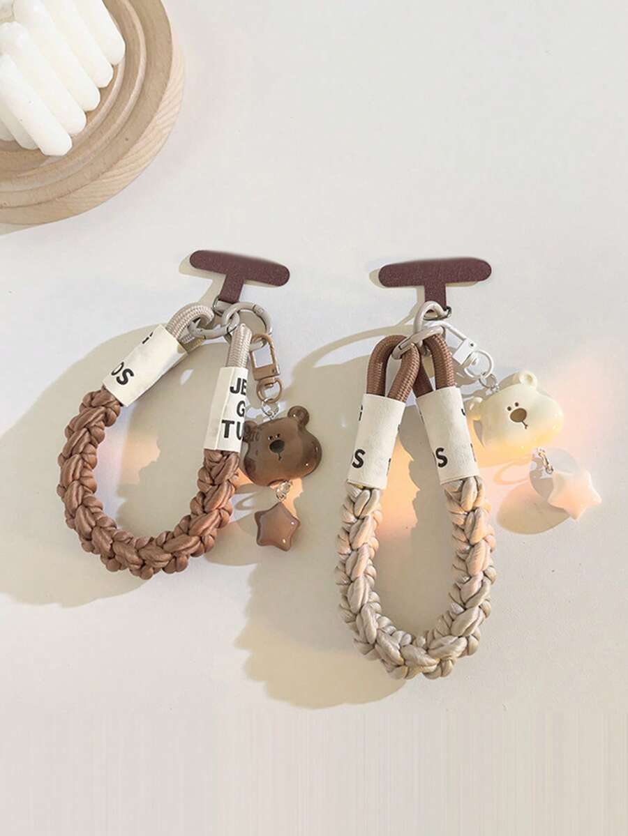 1pc Cute Beige Bear Head & Star Pendant, Suitable For Phone Lanyard, Car Key Chain, Universal Phone Case - Multicolor - View 1