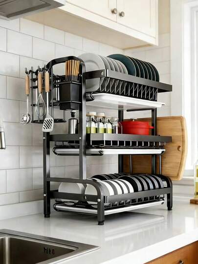 Dish Drying Rack 3 Tier For Kitchen Countertop, Large Capacity DishDrainer Organizer Valentine's Day Kitchen Essentials