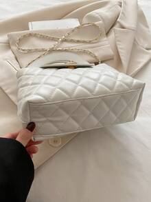 New Fashionable Versatile Textured Rhombus Embroidered Chain Strap Chic Commute & Date Shoulder/Crossbody/Top Handle Small Square Bag - White - View 4