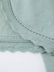 Young Girl Solid Color Single-Breasted Long Sleeve Elegant Hollow-Out Knit Cardigan - Cadet Blue - View 5