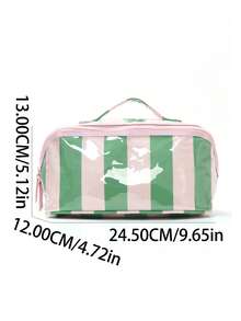 1 Piece Pvc Color-Block Striped Cosmetic Bag, Large Capacity Toiletry And Storage Bag For Women, Portable Travel Makeup Bag, Suitable For Daily Use, Business Trips, And Vacations. Make Up Organizer Toiletry Bag Makeup Storage Makeup Pouch Wash Bag Toiletry Travel Bag Vacation Essentials For Travel Gifts For Women - Multicolor - View 3