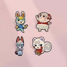 4 piezas Accesorios divertidos y lindos con broche de conejo, oveja y otros animales de dibujos animados, insignia de metal para mochila, regalo - Multicolor - Ver 1