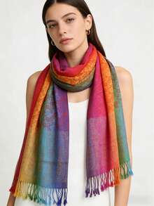 1pc Women's Fashionable Silk Scarf, Luxurious Satin Shawl, Cashmere Wrap - Pink - View 14