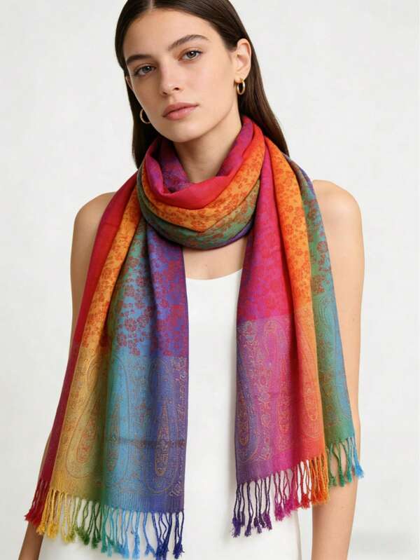 1pc Women's Fashionable Silk Scarf, Luxurious Satin Shawl, Cashmere Scarf, Long Robe Dress,Beach,Holiday