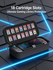 18 Game Card Capacity Portable Protective Case For Nintendo Switch/Switch OLED, Hard Shell Travel Carrying Bag For Console & Accessories, With Game Card Slots, LED Light Switch Cover, Black - Black - View 5