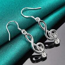 925 Silver Plated Musical Note Drop Earrings Women Charm Wedding Engagement Fashion Jewelry Gift GZ3J - Bạc 3 - Xem 5