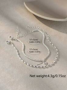 2pcs/Set Elegant Silver Tone Minimalist Shiny Round Pendant Bracelet Set For Women (Bead Quantity Random) - Silver - View 9