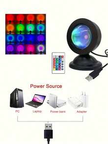 16 Color Mini Remote Control Sunset Projection Lamp, Ins Style Home Atmosphere Light To Create Dreamy Sunset Bedroom Decor Light, Suitable For Photography, Selfie, Party, Home, Living Room, Bedroom Decoration - Multicolor - View 8