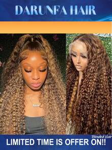 34英寸挑染渐变蕾丝前假发，混合真人发，深波浪卷，13x6高清蜂蜜金蕾丝前假发，P4/27卷曲真人发假发，无胶假发，混合真人发 - SP4/27 - 查看 1