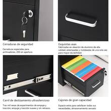 Mesita de noche para dormitorio con cerradura, mueble de almacenaje de tres cajones, mueble de almacenaje bajo negro de 45 cm de ancho - Negro - Ver 8