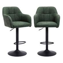 Orirsnug Bar Stools Set Of 2, Height Adjustable PU Leather Barstools, 360° Swivel Breakfast Chairs, Barstools With Armrests And Backrest, Suitable For Kitchen Counter Home, Restaurant, Green - Dark Green - View 5