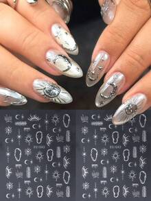 2张烫印美甲贴纸，星月图腾太阳系Y2K金银色太阳图案，背胶DIY美甲贴花 - 彩色 - 查看 13