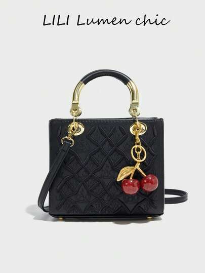 This Stylish Women's Handbag Features A Beautifully Patterned Design With A Cherry Charm, Making It Both Fashionable And Classic. Versatile And Practical, It's Suitable For Various Occasions, Including Women, Female College Students, Commuting, Dates, Outings, And Daily Work. It Also Makes A Perfect Valentine's Day Gift.