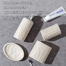 aocoott 4-piece batroom accessory set wit 13 oz soap dispenser toot older cup soap dis batroom countop organizer - Beige - Ver 7