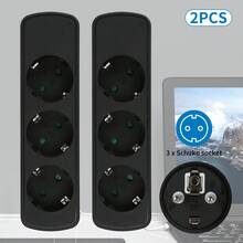 CILIA 1/2个三合一电源插座，16A/250V，重量：110克，便携式，适用于室内办公室、厨房、客厅、宿舍，白色/黑色 - 查看 10