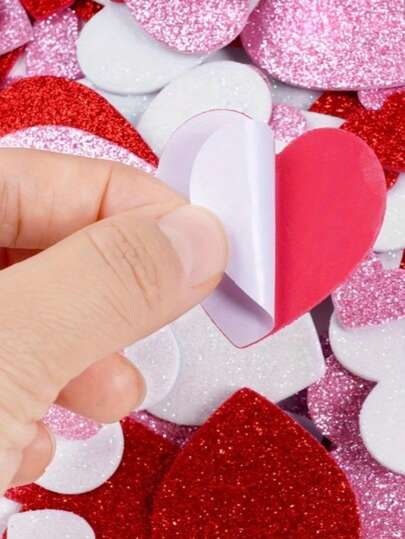200PCS 2-3cm Premium Glitter EVA Foam Heart Stickers - Self-Adhesive Shimmery Vibrant Mixed Colors Love Theme Decorative Stickers Waterproof Durable Easy Peel For Valentine's Day Wedding Anniversary DIY Scrapbook Card Making Gift Wrapping Home Party Crafts