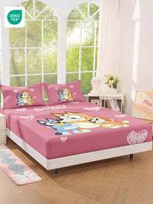 Bluey Cartoon Digital Print Bedsheet,  Bedding, Mattress Protector, Bed Cover, Fitted Sheet, Home Decor, Comfortable Home Textile, Breathable Anti-Pilling Mattress Protector, Soft & Skin-Friendly, Cartoon Pattern Bed Cover,  Home Decor, Soft & Comfortable Bedroom Bedding, Sofa Cover, Fitted Sheet, Queen/King Size Bedding Set, Fitted Sheet, Fitted Sheet Set, Bed Cover - Multicolor - View 10