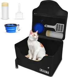 Petskd Portable Travel Litter Box Cats With Lid And 10 Pcs Liner Bags, Light Weight, Leak-Proof And Higher Sides Road Trips, Hotel Stays, Car Travel(Black) - Black - View 3