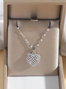 1pc Hollow Heart Pendant Necklace, Sparkling Heart Pendant, Sweet & Cute Style, Suitable For Couples Date/Casual Wear, Unique Candy-Hearted Element, Brightening - Heart Necklace - View 9