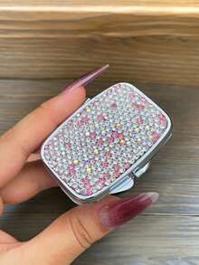 1个闪亮水钻装饰药盒，高品质便携式化妆品收纳盒，适用于存放维生素、鱼油等，创意礼品 - 彩色 - 查看 7