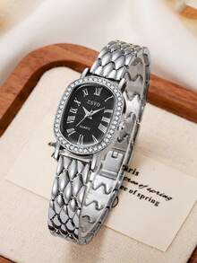 1 件优雅简约水晶镶嵌石英表，精致美观，理想礼品，年末促销 - 銀色 - 查看 2