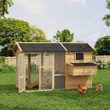 Casa para Gallinas con Corral - Gallinero Grande de Madera con Techo Impermeable, Ideal para 4-6 Pollos, Incluye Nido y Rampa - Color de la madera - Ver 6
