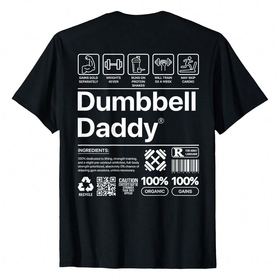 Dumbbell Daddy And Dad Gym Workout Father Funny T-Shirt Men's Crew Neck Short Sleeve T-Shirt - Classic Fit Basic Tee For Casual Daily Wear & Work - Black - View 1