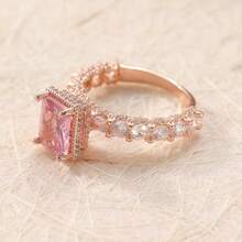 Elegant Luxury Pink Cubic Zirconia Women's Ring, Classic Fashion Jewelry Gift For Wedding, Banquet, Perfect Holiday Present - Rose Gold - View 2