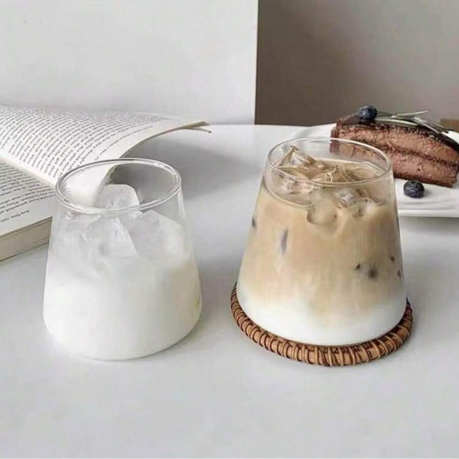 1pc Minimalist Latte Coffee Glass Cup, Milk Cup, Home Water Drinking Cup, Summer Cold Drink Cup - Clear - View 1