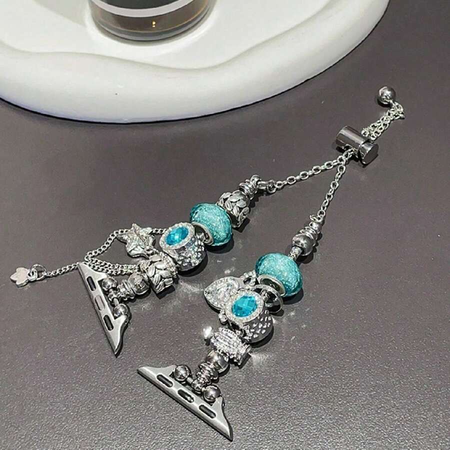 1pc Handmade Beaded Bracelet Style Band, Compatible With Apple Watch 38/40/41/42/44/45/46/49mm, Compatible With Apple Watch Series Ultra/SE/11/10/9/8/7/6/5/4/3/2/1, Adjustable Length, Easy To Operate (Band Only, Watch And Case Not Included) - P052 Blue - View 1