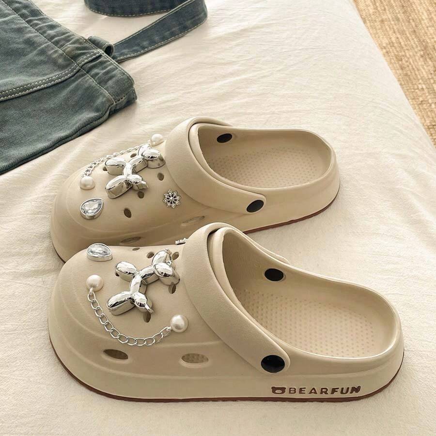 2022 New Fashionable Thick Sole Cute Cartoon Closed Toe Slip-On Sandals For Women - Khaki - View 1