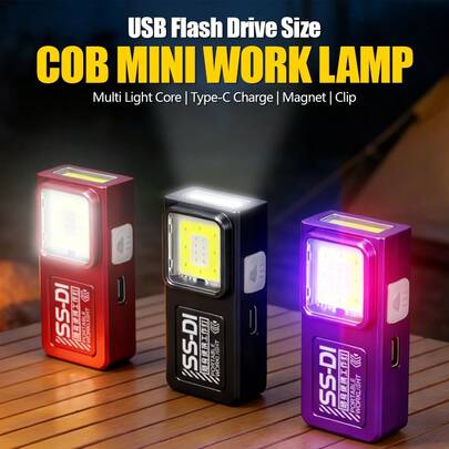 1PC Powerful Mini COB EDC Keychain Flashlight Rechargeable Mini Torch Pocket Lantern Flood Work Light With Magnet For Emergency