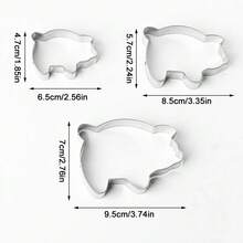 3pcs Pig Shaped Cookie Cutter Set, Cute Pig Cookie Mold, Animal Gummy Cookie Cutter, For Baking And Dishwasher - Silver - View 2