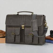 NEWHEY 男士斜挎包 15.6 英寸真皮复古笔记本电脑公文包 防水电脑包 真皮手提包 大号单肩包 办公工作旅行大学适用，深棕色/咖啡色/灰色/黑色 - 彩色 - 查看 6