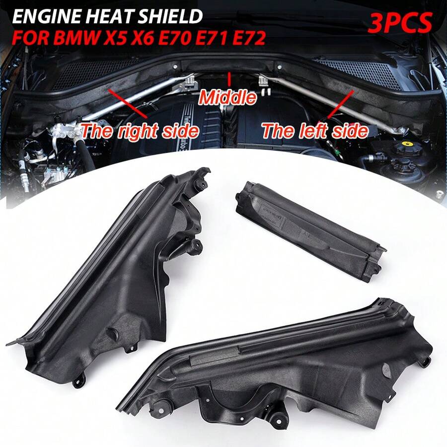 For BMW X5 X6 E70 Black Car Engine Upper Compartment Partition Panel Set 51717169420 51717169421 51717169419 Car Accessories - 3pcs - View 1