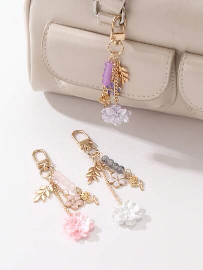 1pc Fashion Elegant Pink, White, Purple Flower Rose Pendant Keychain, Suitable For Daily, Party, Holiday, Gift For Friends, Bag & Car Key Decor