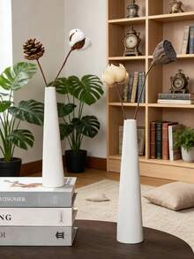 1pc Vase, Home Decor; Oblong Dried Flower Arrangement, Suitable For Living Room Vase, Room Decor, Home Decoration, Dining Table Centerpiece, Desktop Decor - White - View 4