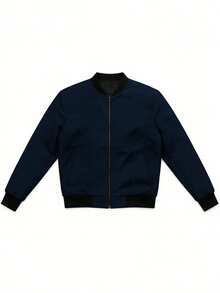 Men's Lightweight Casual Baseball Jacket, Fashionable Spring/Autumn Outerwear, Long Sleeve, Baseball Collar, Zipper - Blue - View 2