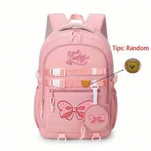Cute Bow Tie Pink Lightweight Backpack For Girls, Fashionable And Portable Travel Backpack, Ergonomic Design Student Bookbag, Handbag, Casual Daypack, Large Capacity Multi-Compartment Pencil Case, Back To School Essential, Valentine's Day Gift - Multicolor - View 14