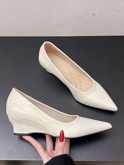 Women's Fashion Wedge Pumps Pointed Toe Slip-On Shoes, 2026 Spring/Summer New Arrival, Wedge Heel, Versatile, Elegant High Heels For Commuting