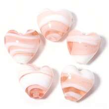 5颗/包 彩色卡通爱心条纹玻璃珠，15x15.5毫米竖孔珠，适用于项链、手机链、DIY手链、耳环、钥匙扣等饰品制作 - 愛心條紋珠 - 查看 16