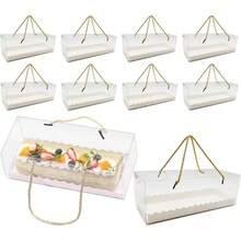 5/10 peças Caixas de Bolo Transparentes de 27,5 cm com Alça de Corda Dourada e Base de Bolo, Caixas de Presente de Plástico Transparente para Cozimento Caseiro, Recipientes Portáteis para Armazenamento de Fatias de Bolo, Adequado para o Natal - Multicolorido - Visão 8