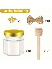 1.5oz Mini Hexagon Honey Pot - Gold Lid, With Bee Charm And Wooden Honey Dipper, Dishwasher , Easy To Clean - Gold - View 14