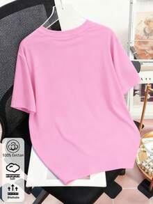Camiseta de manga corta con estampado gráfico de moda en color melocotón claro, de diseño casual y versátil, unisex, adecuada para el uso diario en primavera/verano - Rosa claro - Ver 3